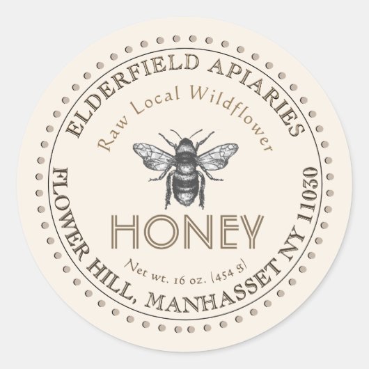 Honing Label met  honingbij stippelrand (Voorkant)
