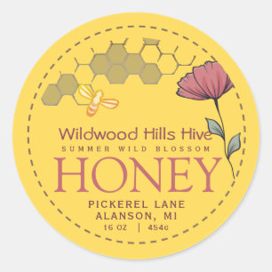 Honing Label Wildflower Bee en Honingraat Geel