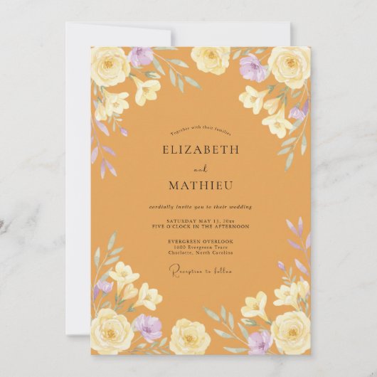 Honing Lila Wilde Bloemen Bruiloft Kaart (Voorkant)