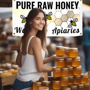 Honing Market Sign Bee Honingraat Pure Raw Honey Spandoek