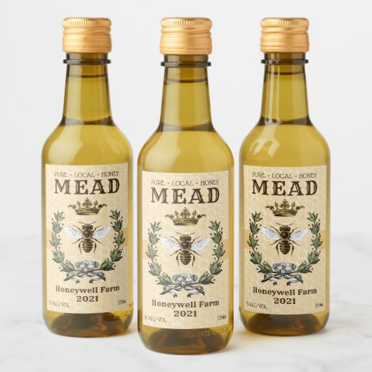 Honing Mead Bee en Kroon Wijn Etiket (Flessen)
