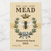 Honing Mead Bee en Kroon Wijn Etiket (Enkel label)