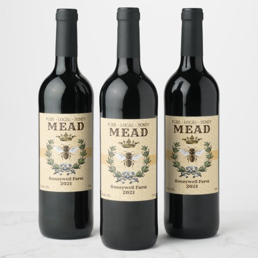 Honing Mead Bee en Kroon Wijn Etiket (Flessen)