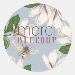 Honing Merci Beecoup Bedankt Magnolia Bee op blauw Ronde Sticker