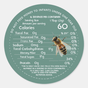 Honing Nutrition Facts Baby Warning & Bee Green C Ronde Sticker