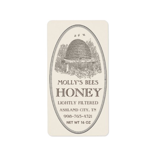 Honing  ovaal schuine streep met grensadreslabel etiket (Voorkant)