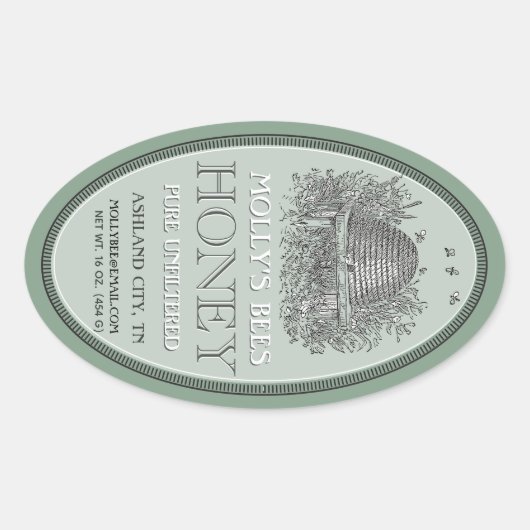 Honing  ovaal schuine streep met rand-etiket ovale sticker (Voorkant)