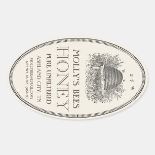 Honing ovaal schuine streep met rand-etiket ovale sticker