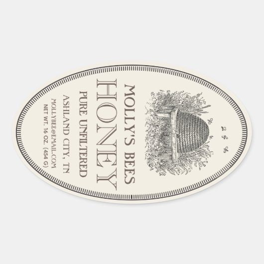 Honing ovaal schuine streep met rand-etiket ovale sticker (Voorkant)