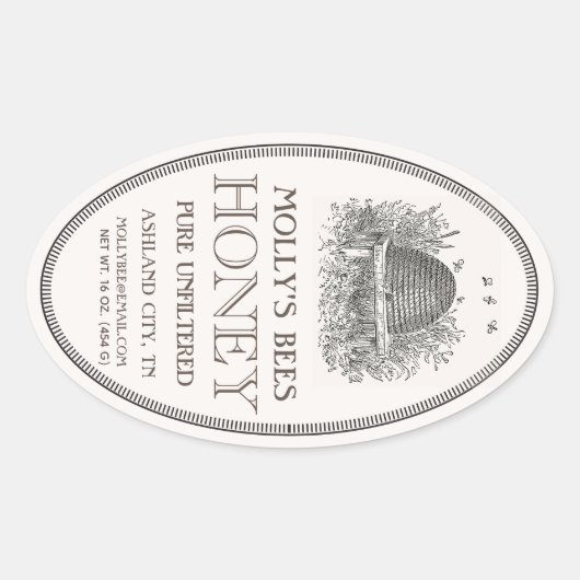 Honing  ovale Skep met rand wit label (Voorkant)