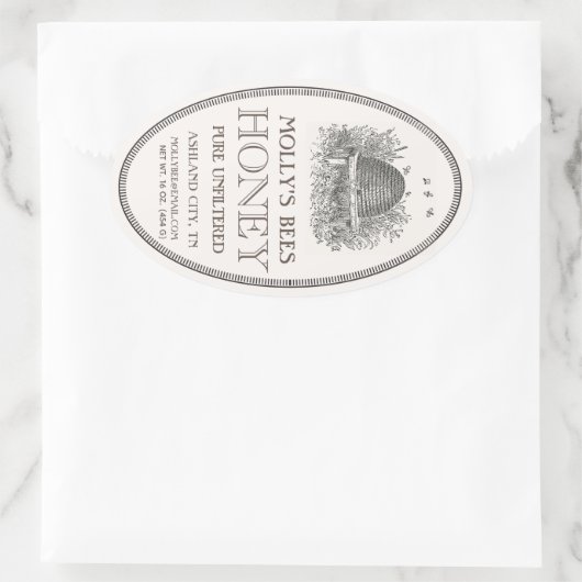 Honing  ovale Skep met rand wit label (Tas)