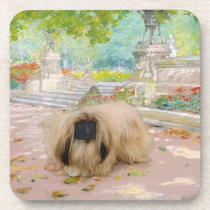 Honing Pekingees in Bloemstuk Bier Onderzetter