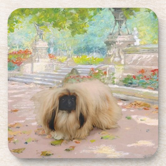 Honing Pekingees in Bloemstuk Bier Onderzetter (Voorkant)