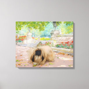 Honing Pekingees in Bloemstuk Canvas Afdruk