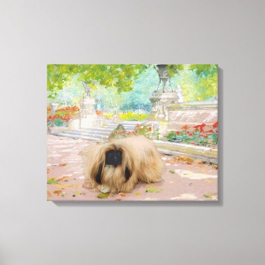 Honing Pekingees in Bloemstuk Canvas Afdruk (Voorkant)