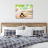 Honing Pekingees in Bloemstuk Canvas Afdruk (Insitu (Slaapkamer))