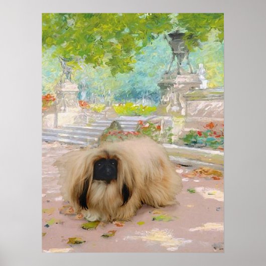 Honing Pekingees in Bloemstuk Poster (Voorkant)