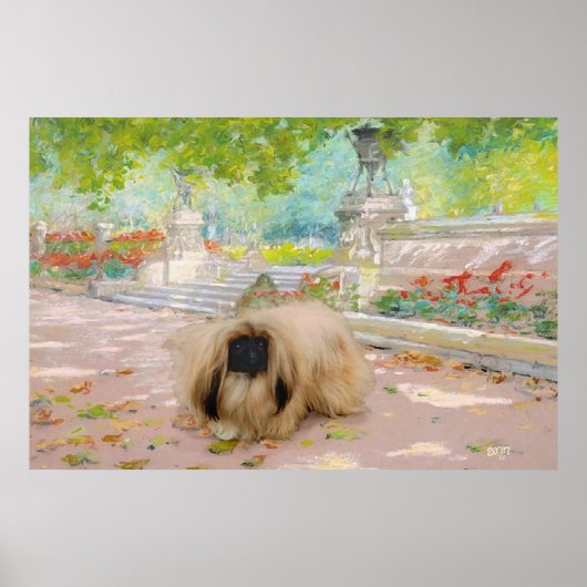 Honing Pekingees in Bloemstuk Poster (Voorkant)