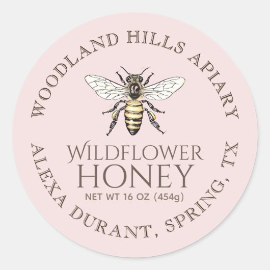 Honing  Queen Bee Roos Roze achtergrond Ronde Sticker (Voorkant)