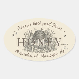 Honing Skep Achtertuin Hive Ivory Oval Ovale Sticker