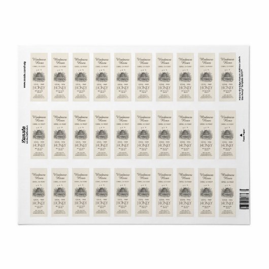 Honing  Skep met bijen mini-etiket Etiket (Full Sheet)