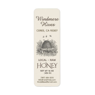 Honing  Skep met bijen mini-etiket Etiket
