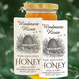 Honing  Skep met bijen Verzendlabel