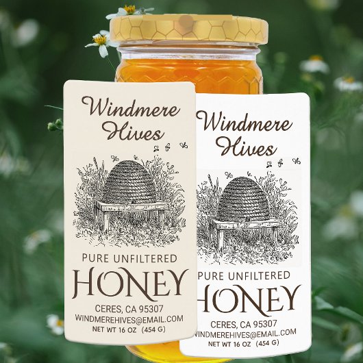 Honing  Skep met bijen Verzendlabel