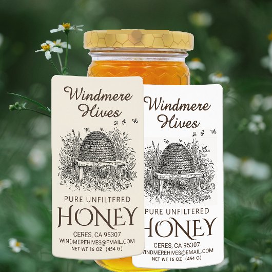 Honing Skep met bijen Verzendlabel