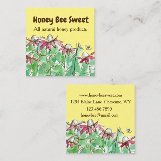 Honing te koop Honingbij imker Bloemen Vierkante Visitekaartje (Voorkant / Achterkant)