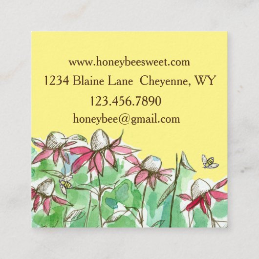 Honing te koop Honingbij imker Bloemen Vierkante Visitekaartje (Achterkant)