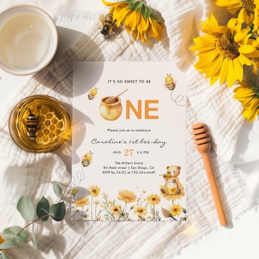 Honing Teddybeer 1e Bijendag Bloemen Verjaardag Kaart