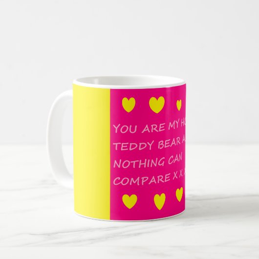 Honing teddybeer bericht geel roze mok (Voorkant links)