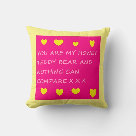 Honing teddybeer logo kussen kussen roze geel (Voorkant)