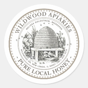 Honing  Tuin Skep Hive met kleine Bijen Ronde Sticker