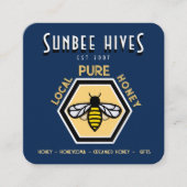 Honing Visitekaartje Hexagon Honingbij op Blauw (Voorkant)