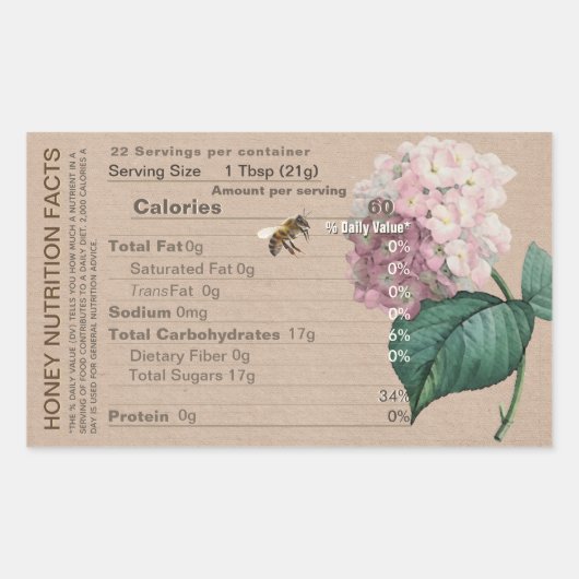 Honing Voeding Feiten Hydrangea Honingbij Kraft Rechthoekige Sticker (Voorkant)
