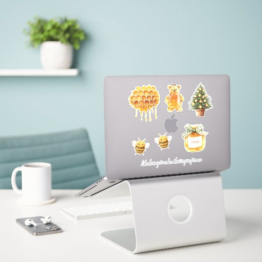 Honing voor een Bij Sticker (Laptop op bureau)