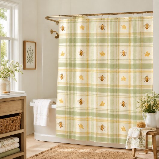 Honing Weide Plaid Salie Groen  Douchegordijn