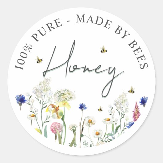 Honing Wildflower Meadow Bijenlabel Bloem Ronde Sticker (Voorkant)