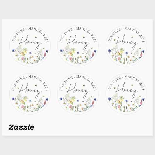 Honing Wildflower Meadow Bijenlabel Bloem Ronde Sticker (Vel)