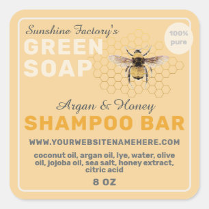 Honing Zeep Vintage Bij Shampoo Bar Geel Vierkante Sticker