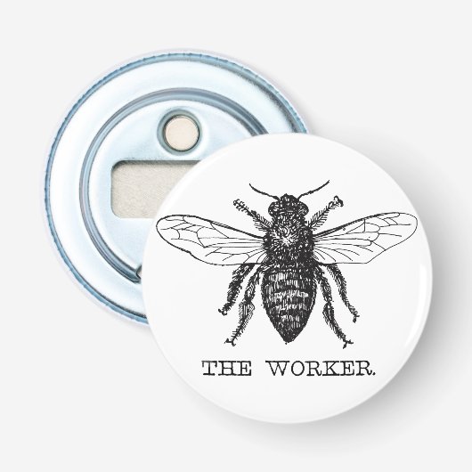 Honing Zwarte Hommels Arbeider Button Flesopener (Voorkant)