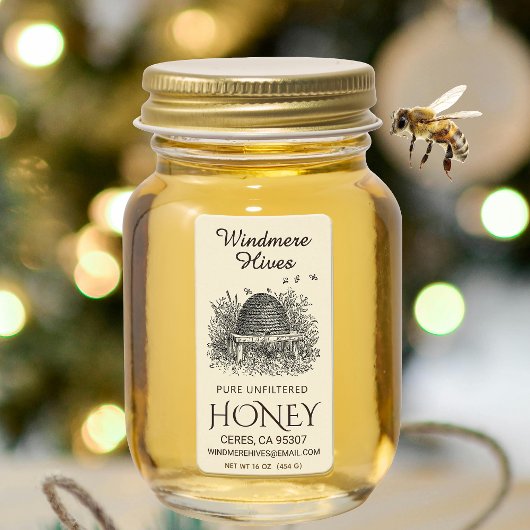 Honingadres Etiket  Skep met bijen