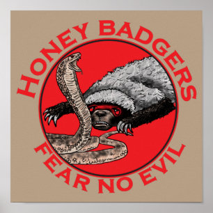 Honingbadgers vrezen geen boze Badass Animal Snake Poster