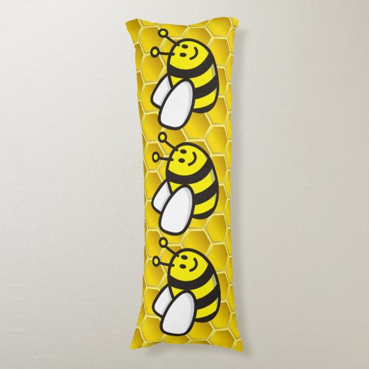 Honingbee Cartoon Lichaamskussen (Voorkant Verticaal)