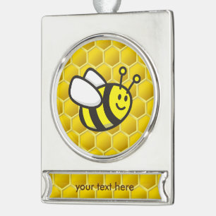 Honingbee Cartoon Verzilverd Banner Ornament