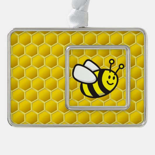 Honingbee Cartoon Verzilverd Omlijst Ornament (Voorkant)