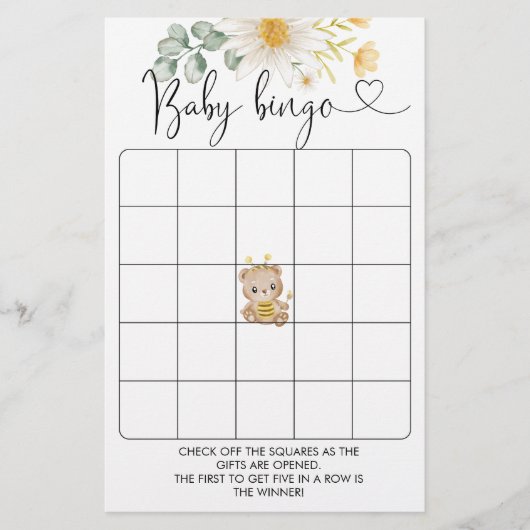 HoningBeer Baby shower Bingo Game (Voorkant)