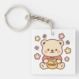 Honingbeer met honingpot   Pastel Watercolor Licha Sleutelhanger